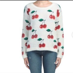 Anthropologie Shrinking Violet Fuzzy Cherry Print Sweater